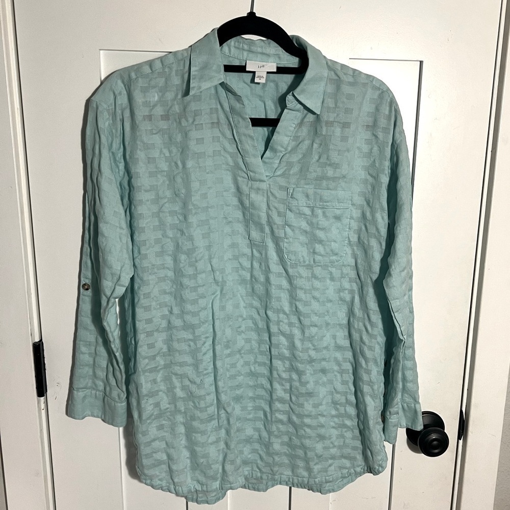 J.Jill Long Sleeve Side button Textured 100% Cotton Long Sleeve Teal Top XS - Picture 3 of 8